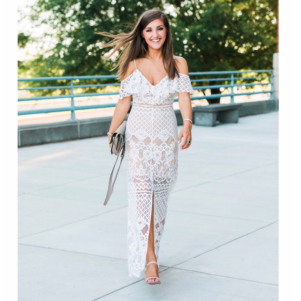 Wayf White lace maxi dress